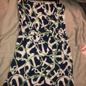 Mud Pie anchor tube dress nautical beach strapless